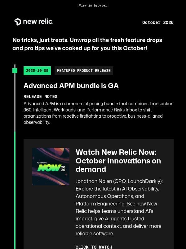 October GA drops + how Verisk cut alert noise 59% email from New Relic