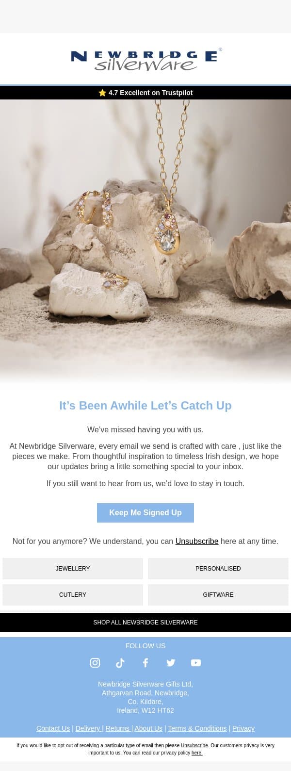 đź’Ś Still thinking of you email from Newbridge Silverware screenshot