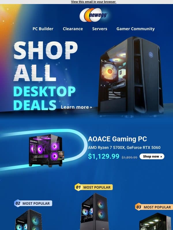 ๐ฎ Huge Discounts on Gaming Desktop PCs! email from Newegg