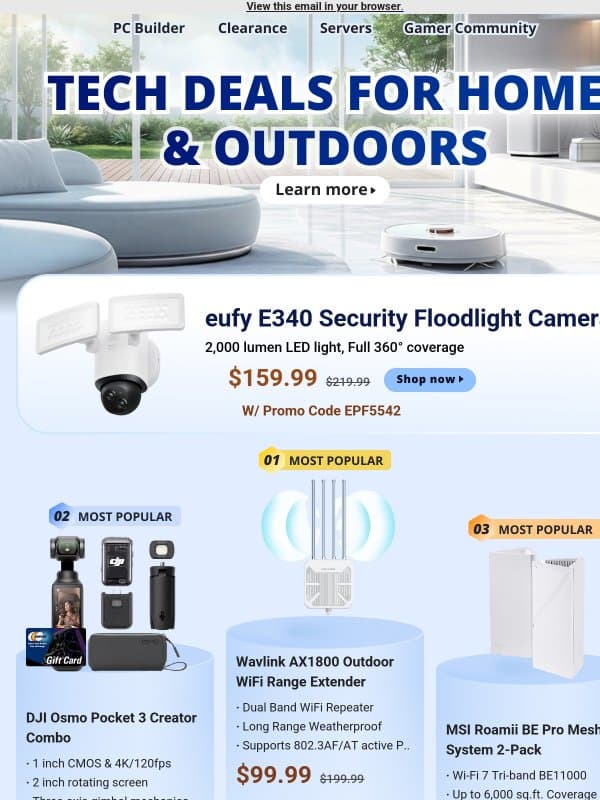 ๐น Cover Every Corner: Cameras & WiFi Extenders email from Newegg