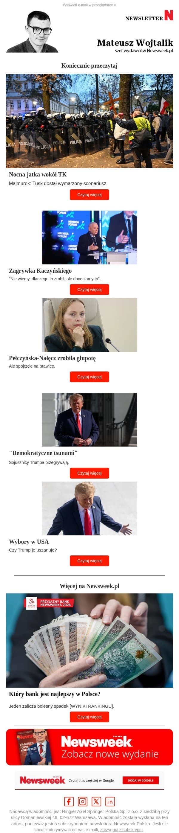 Nocna jatka wokół TK email from Newsweek Polska screenshot
