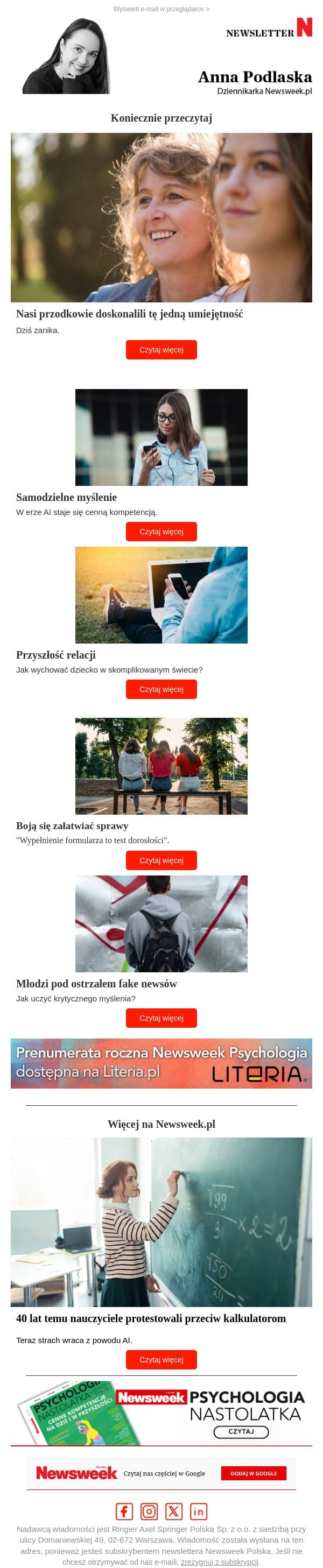 Nasi przodkowie doskonalili tę jedną umiejętność. Dziś zanika email from Newsweek Polska screenshot