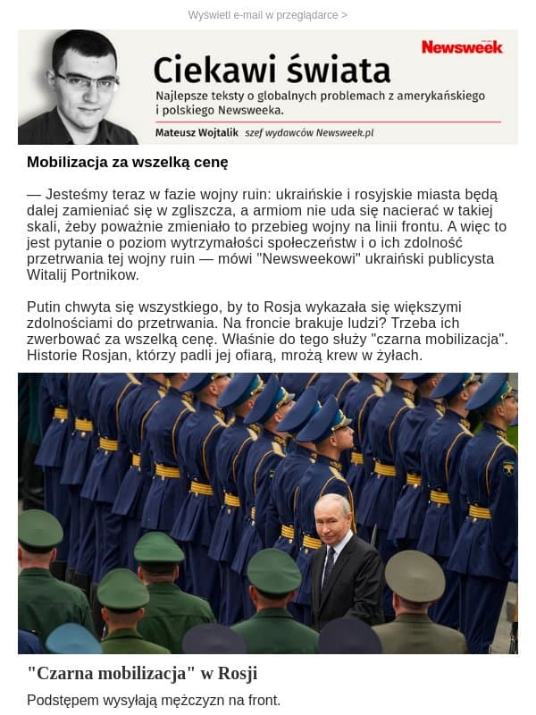 "Czarna mobilizacja" w Rosji. Podstępem wysyłają mężczyzn na front email from Newsweek Polska