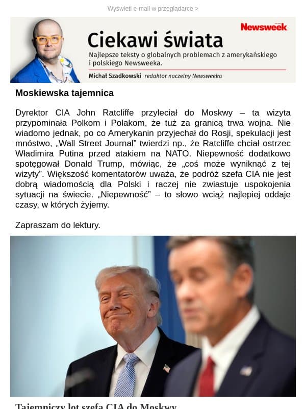 Tajemniczy lot szefa CIA do Moskwy email from Newsweek Polska