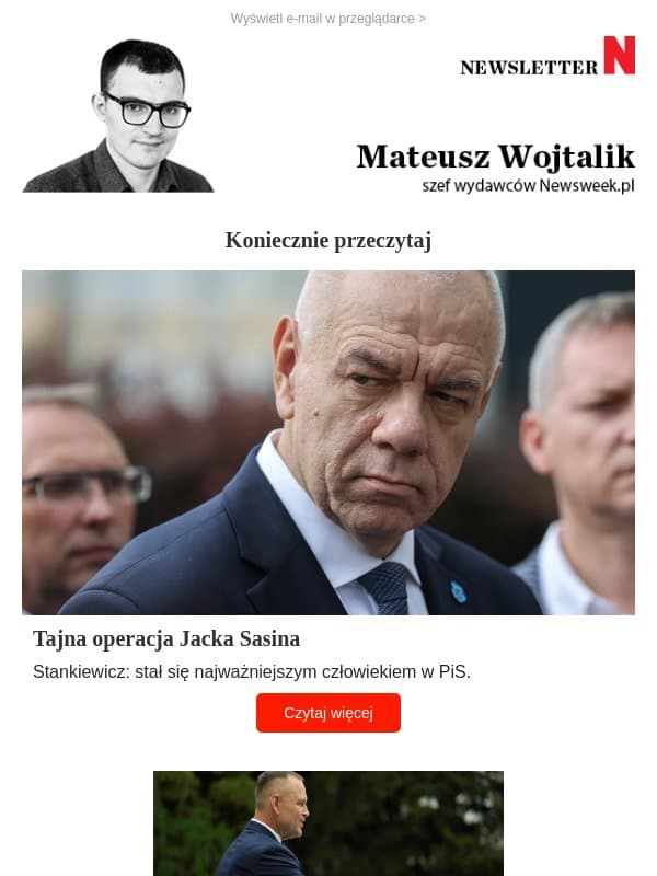 Tajna operacja Jacka Sasina email from Newsweek Polska