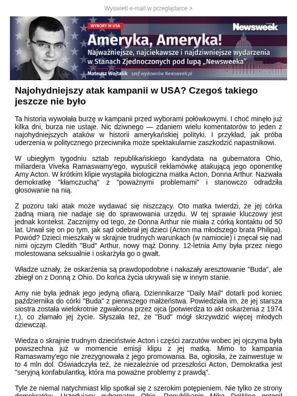 Ohydny atak polityczny. Czegoś takiego w USA jeszcze nie było email from Newsweek Polska