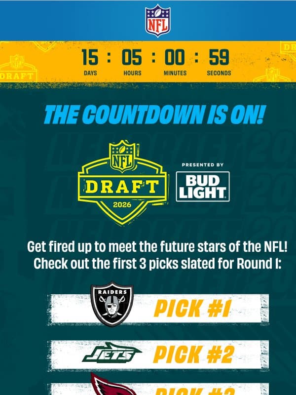 The Countdown To The 2026 NFL Draft Is ON! ⏳ email from NFL