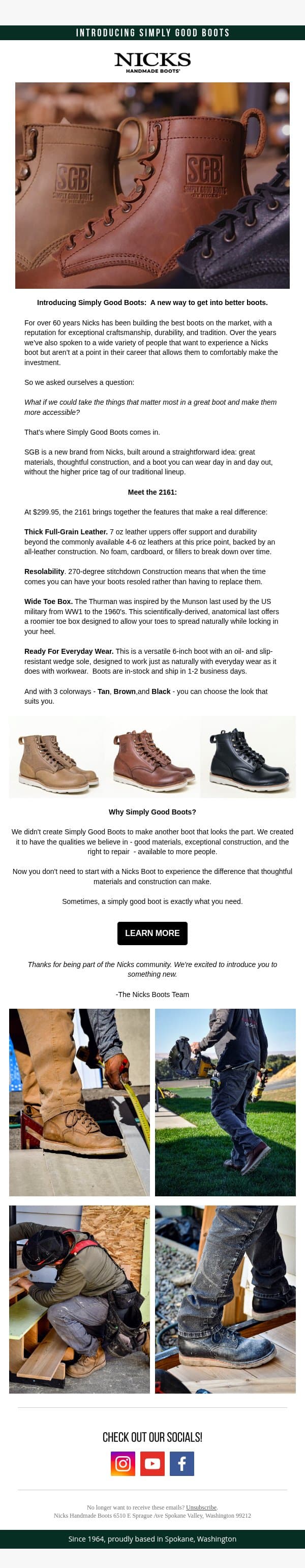 Nicks Boots Launched A New Brand email from Nick's Handmade Boots screenshot