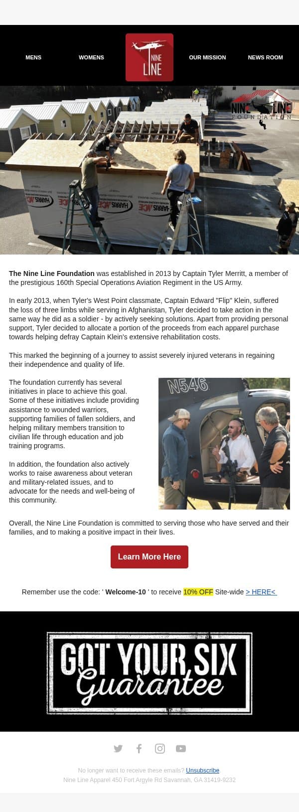 How you Support Nine Line Foundation email from Nine Line Apparel screenshot