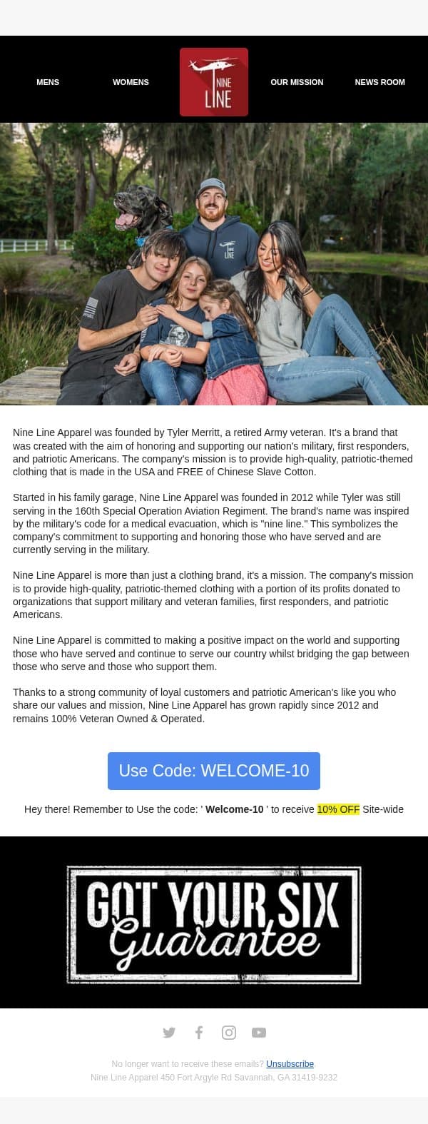 The Story Behind Nine Line Apparel email from Nine Line Apparel screenshot