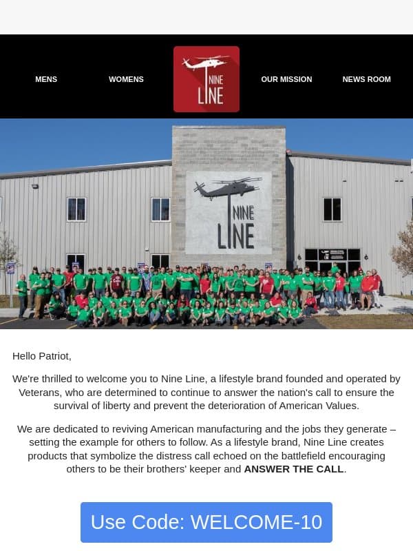 Nine Line - A Lifestyle Brand for American Values email from Nine Line Apparel