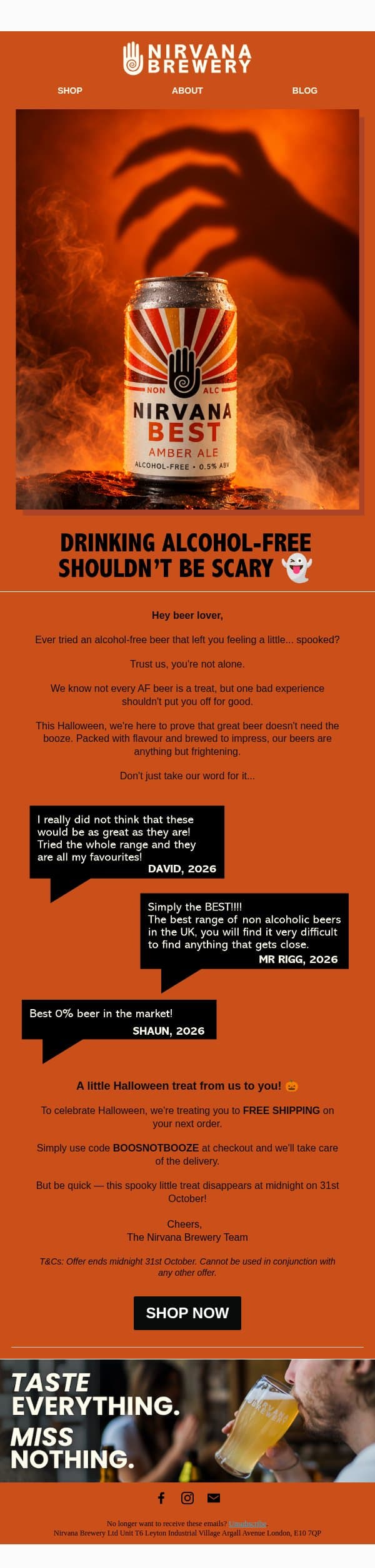 Trick or treat? We've got something for you π email from Nirvana Brewery screenshot