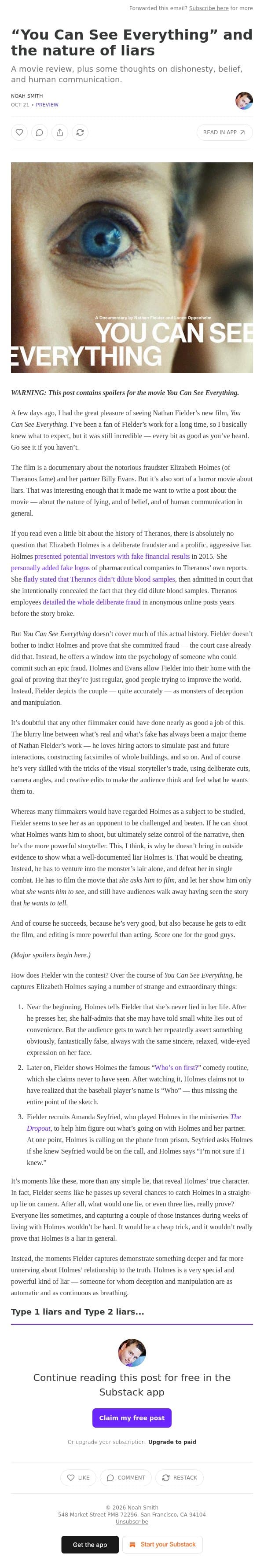 “You Can See Everything” and the nature of liars email from Noahpinion screenshot