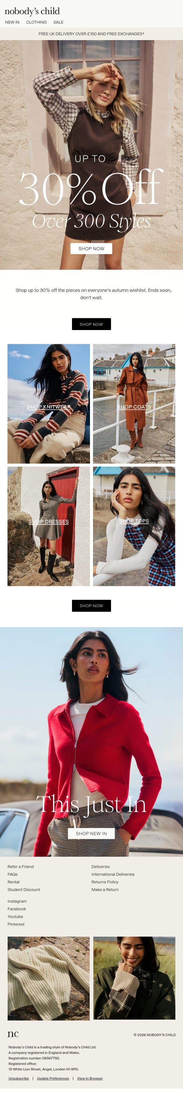 Up to 30% off ends soon email from Nobody’s Child screenshot