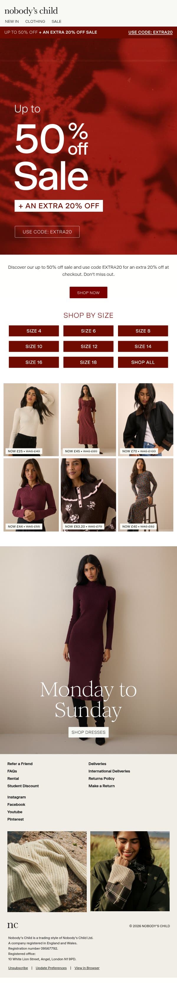 Sale favourites from £40 email from Nobody’s Child screenshot