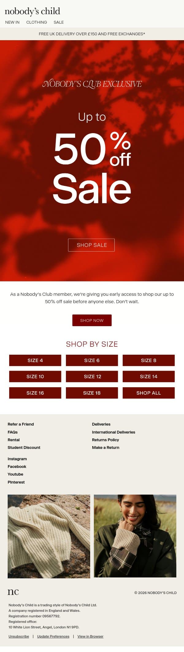 SALE UP TO 50% OFF email from Nobody’s Child screenshot