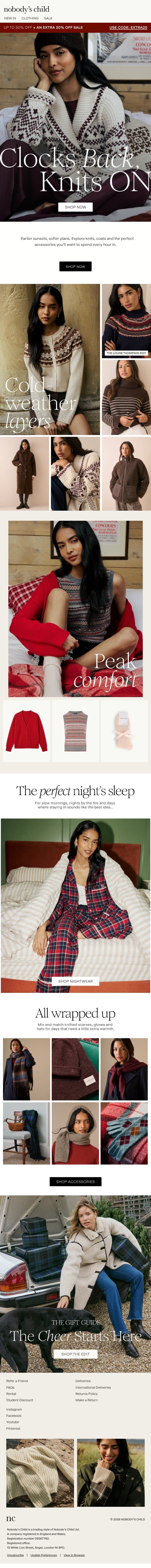 Longer nights, softer layers email from Nobody’s Child screenshot