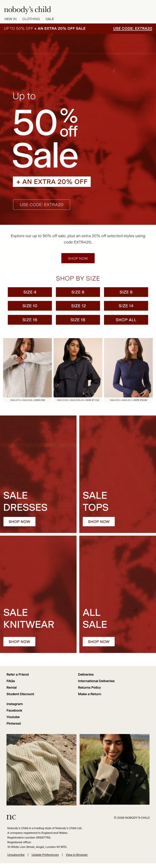 Sale from £40 email from Nobody’s Child screenshot