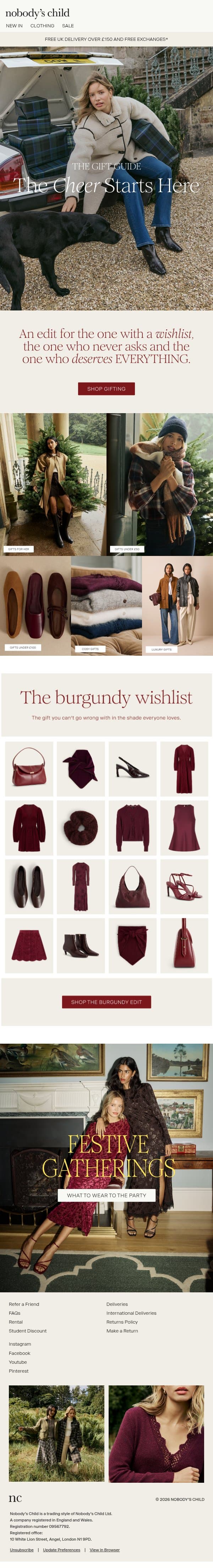The NC gift guide email from Nobody’s Child screenshot
