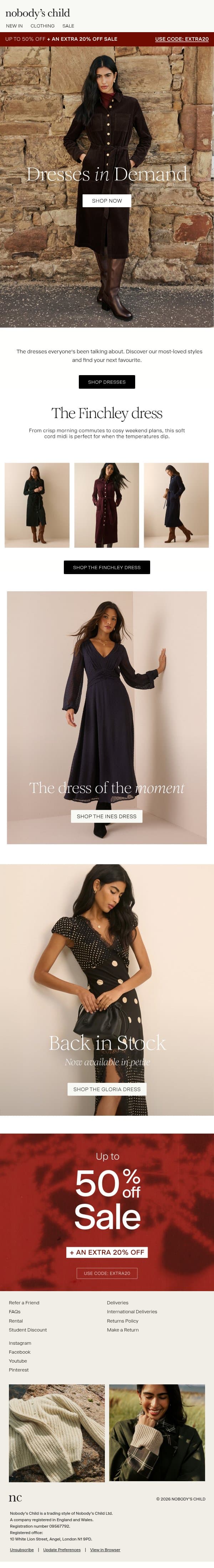 The dresses in everyone's basket email from Nobody’s Child screenshot