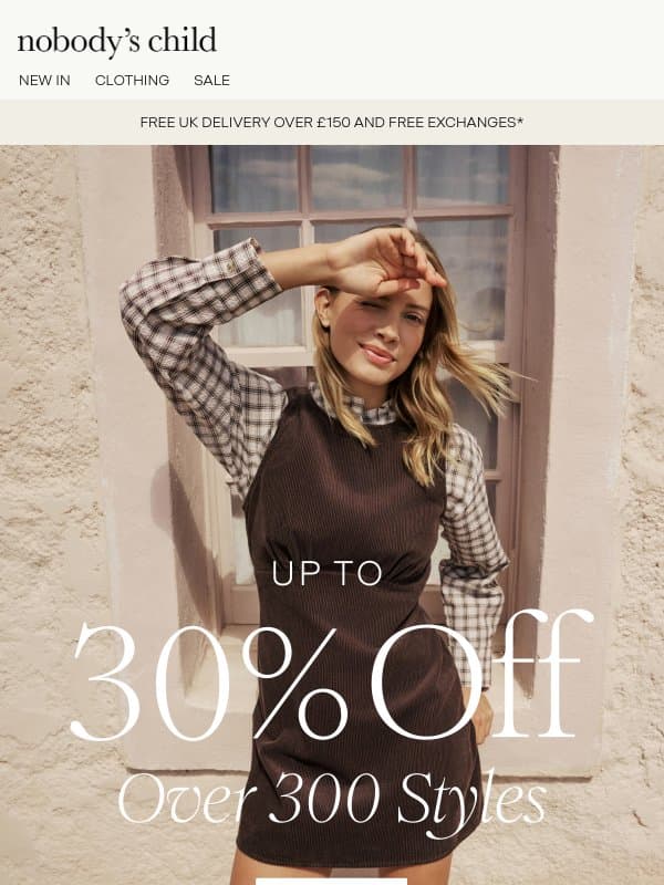 Up to 30% off ends soon email from Nobody’s Child