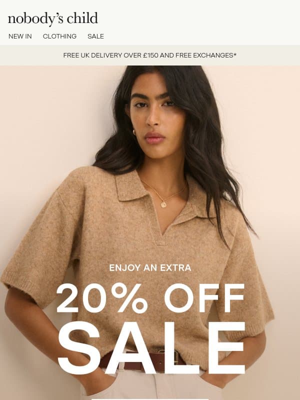 EXTRA 20% OFF SALE email from Nobody’s Child