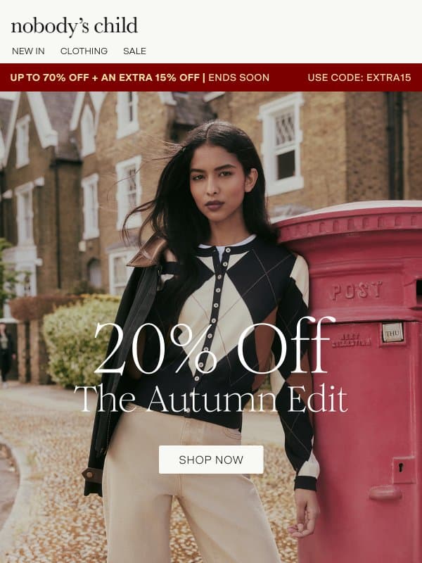 20% off your autumn edit email from Nobody’s Child