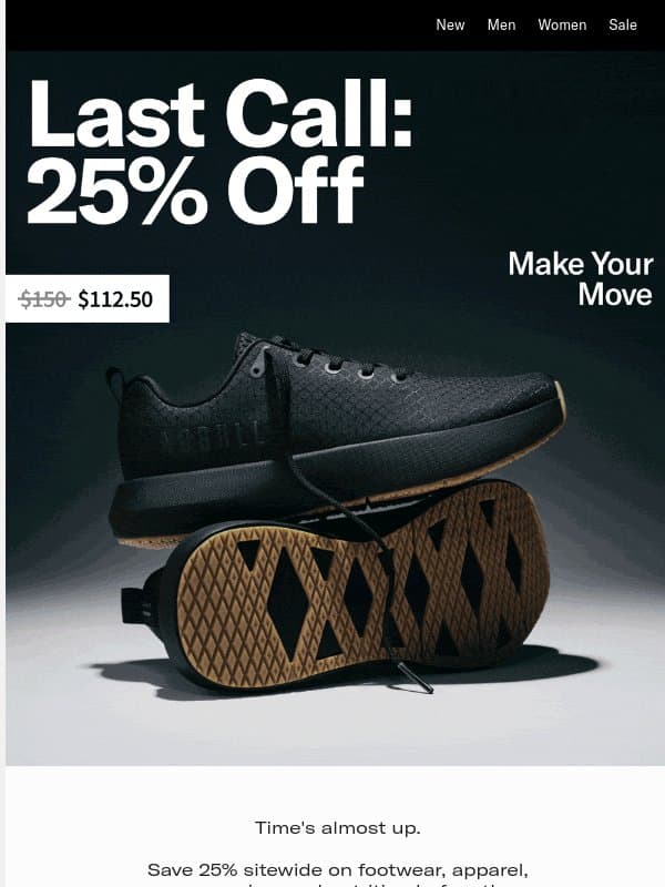 Last Chance for 25% Off Sitewide email from NOBULL