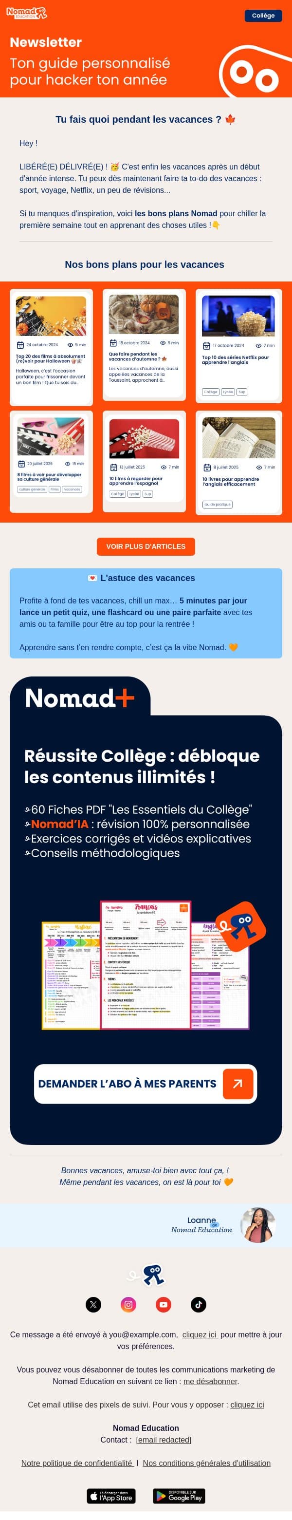 🍁 Bonnes vacances ! email from Nomad Education screenshot