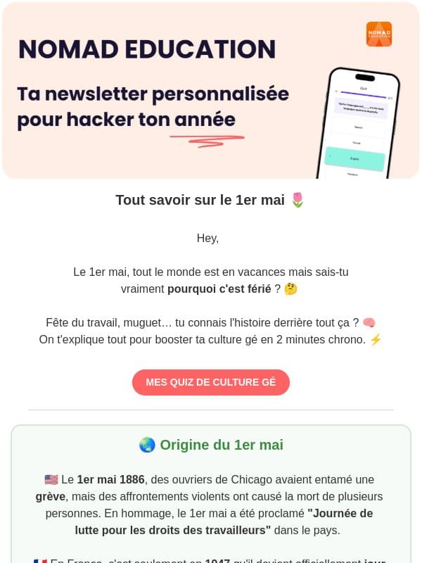 🥸 Tu savais ? La vrai histoire du 1er mai ! email from Nomad Education