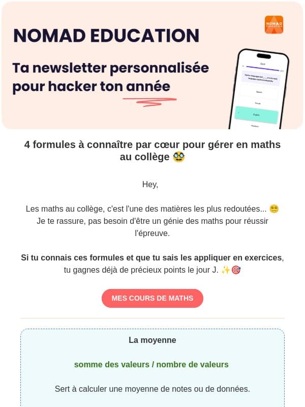 🎯 Collège : 4 formules pour GÉRER en maths ! email from Nomad Education