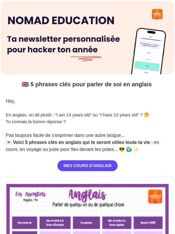 🇬🇧 Collège : les BASES en anglais ! email from Nomad Education