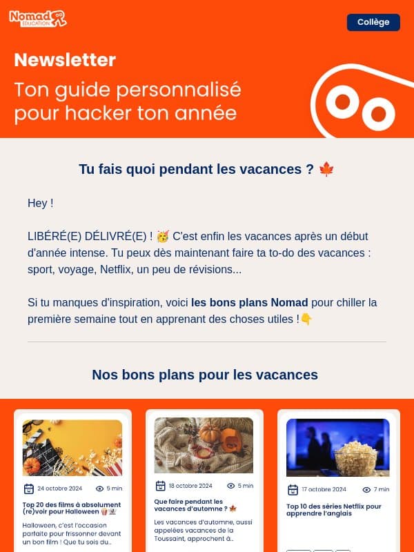 🍁 Bonnes vacances ! email from Nomad Education
