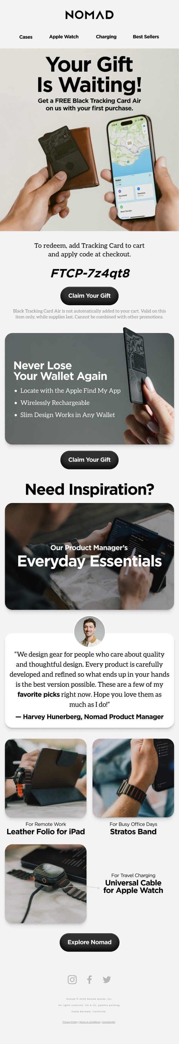 Your Free Gift is Waiting 🎁 email from Nomad Goods screenshot