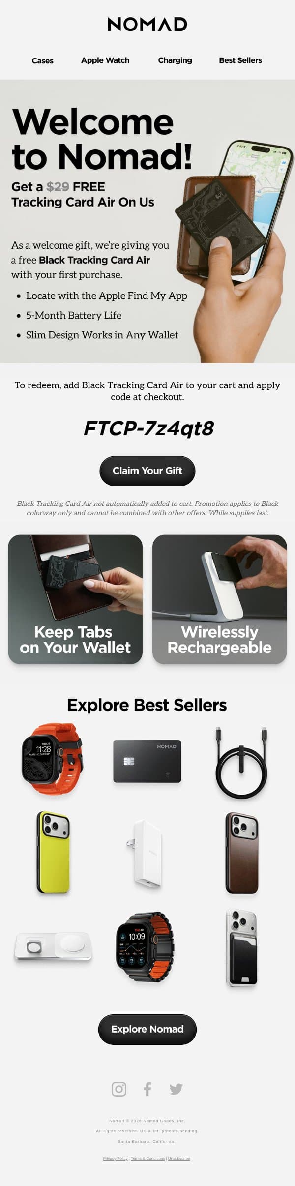 Cart Update: Welcome Gift from Nomad email from Nomad Goods screenshot