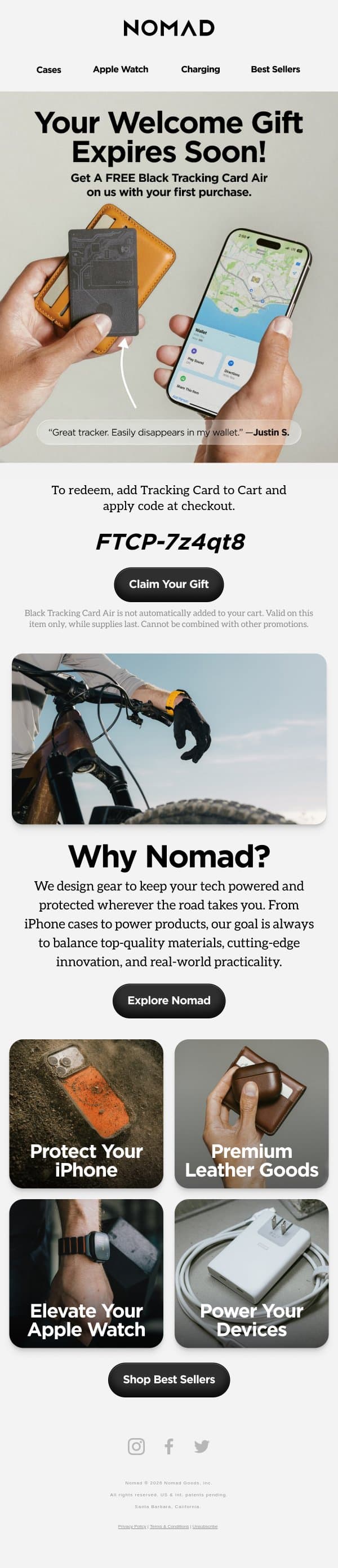 Your Free Gift Expires Soon! email from Nomad Goods screenshot
