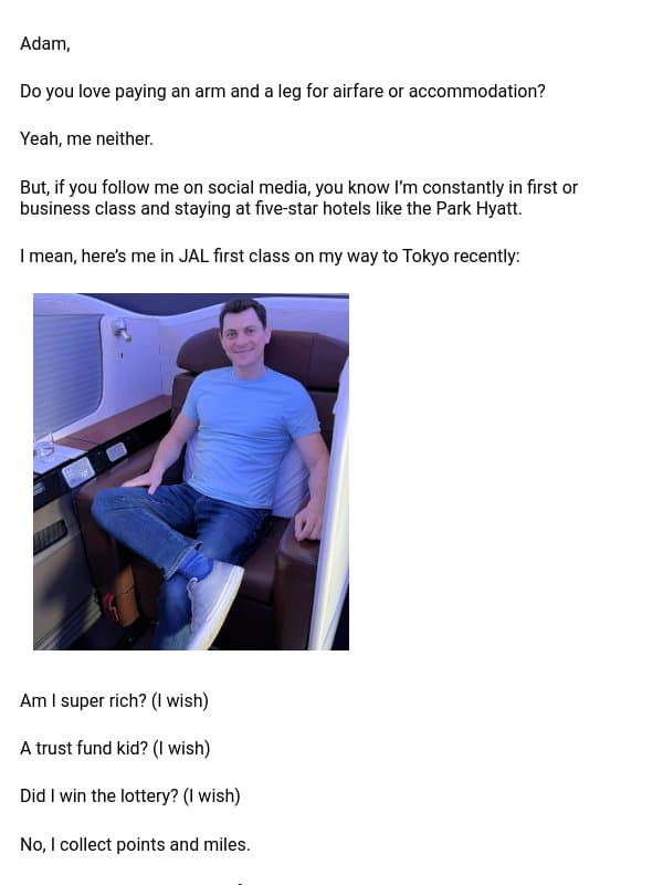 My secret ninja advice for getting free flights email from Nomadic Matt