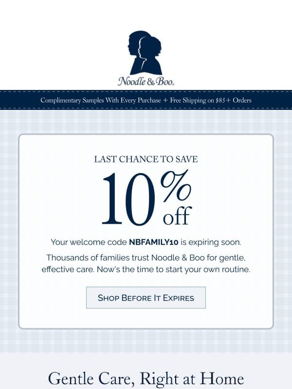Your 10% Off Is About to Expire ⏳ email from Noodle & Boo