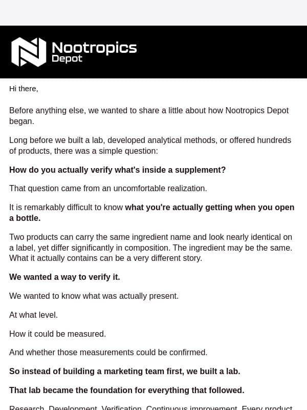 What's actually inside the bottle? email from Nootropics Depot