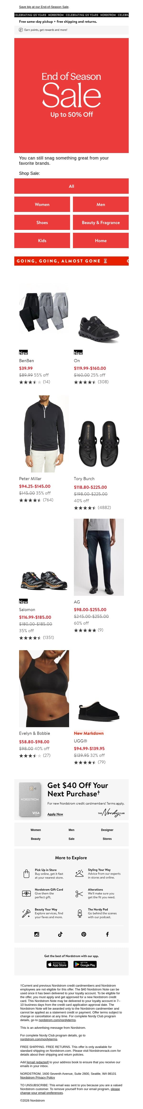 Act fast for up to 50% off email from NORDSTROM screenshot