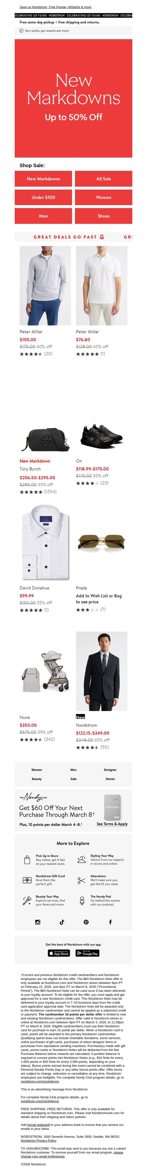 Surprise! Up to 50% off new markdowns email from NORDSTROM screenshot