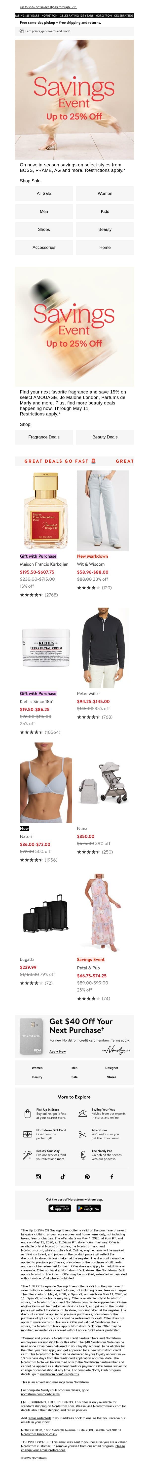 Savings Event is here! email from NORDSTROM screenshot