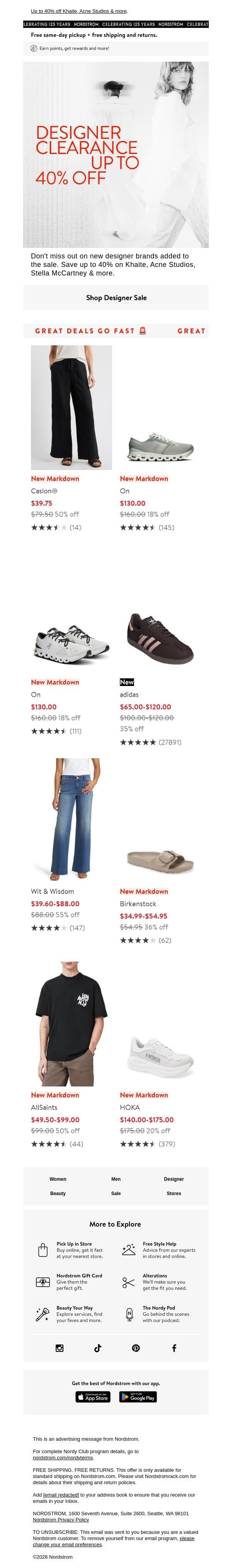 New brands added to Designer Clearance email from NORDSTROM screenshot