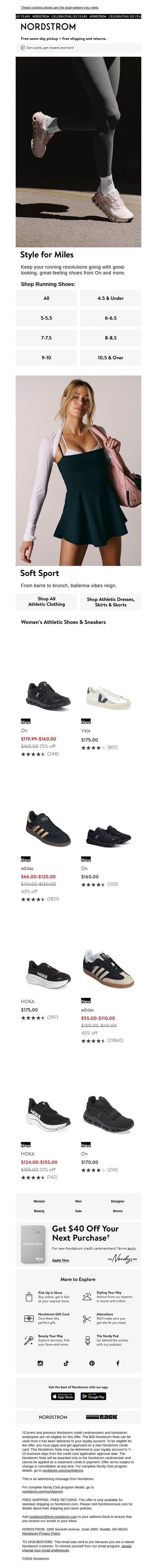 Keep moving with On & more email from NORDSTROM screenshot