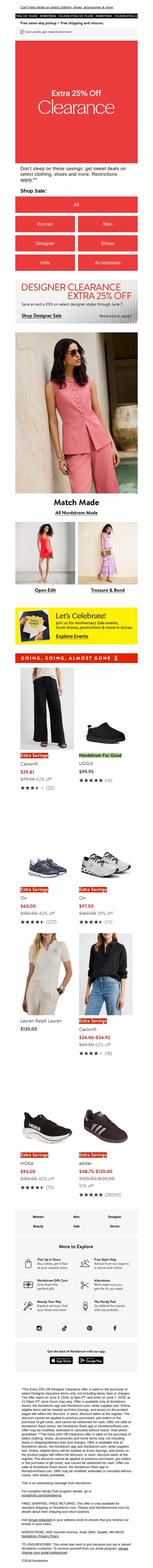Going fast: extra 25% off clearance! email from NORDSTROM screenshot