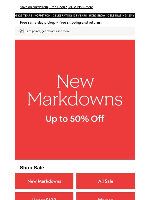 Surprise! Up to 50% off new markdowns email from NORDSTROM