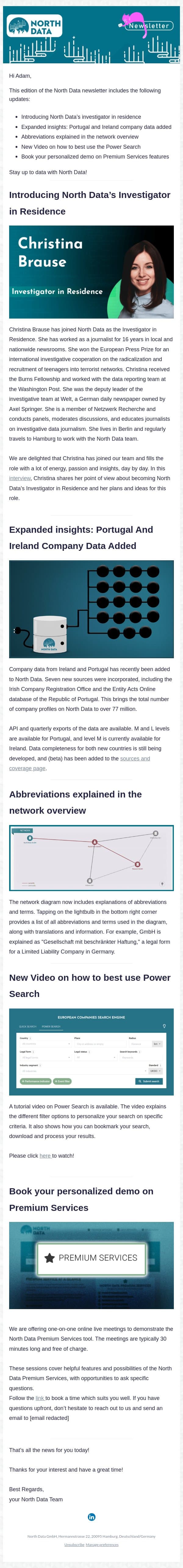 New Countries, New Tools, New Talent email from North Data screenshot