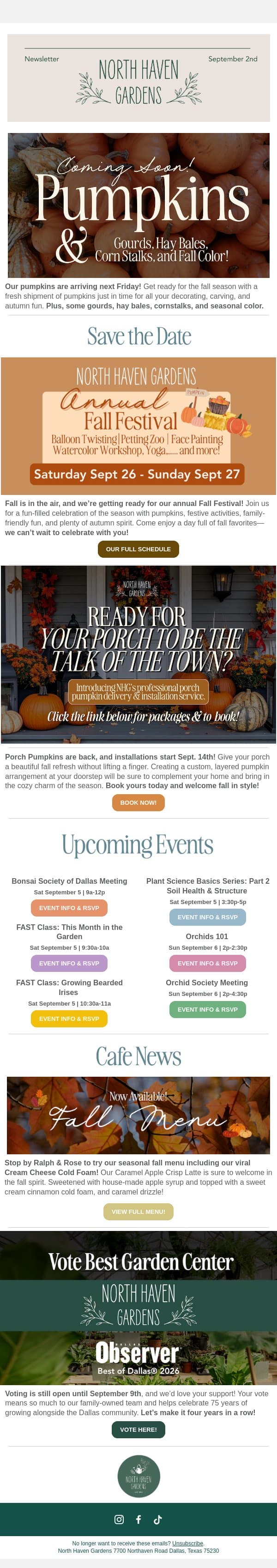 Countdown to Fall! email from North Haven Gardens screenshot