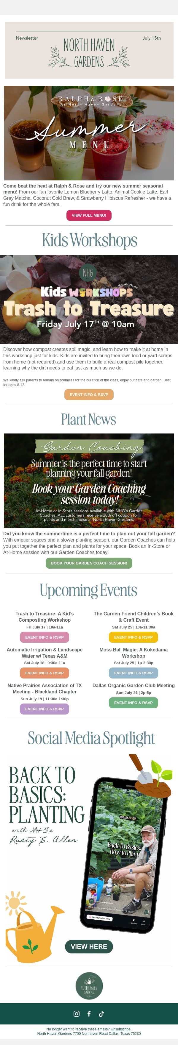 FREE Kids Workshop this Friday! email from North Haven Gardens screenshot