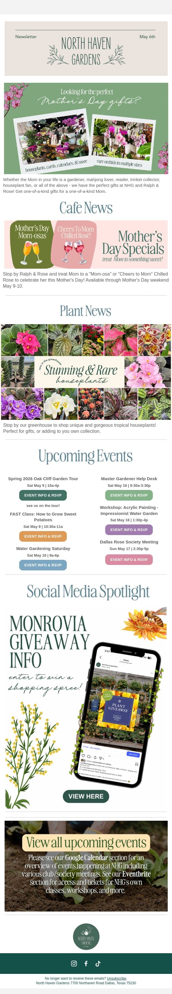 Mother's Day Gifts & Specials 💐🤍 email from North Haven Gardens screenshot